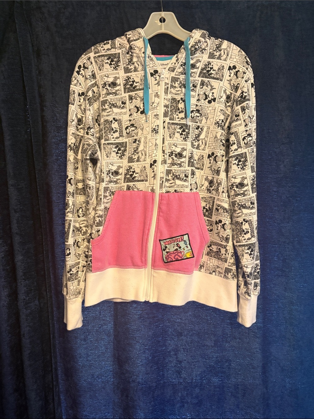 Disney Parks Mickey Mouse Comic Strip Zip-Up Hoodie with Pink Pocket women’s XL